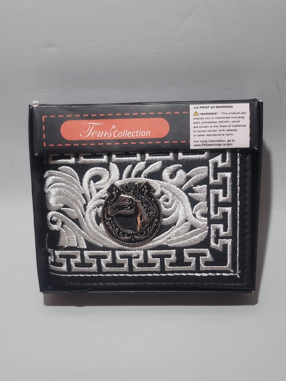 Tems Collection Black and White Embroidered Wallet with Metal Emblem